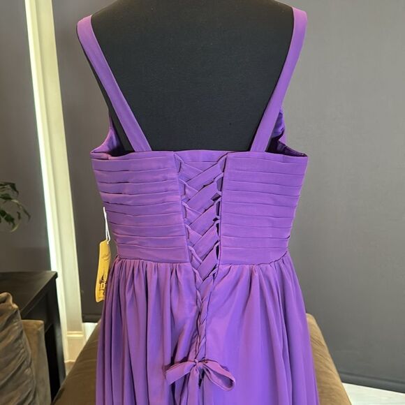 Purple Chiffon Full Length Bridesmaid Formal Dress V-Neck CorsetBack Size 14 NWT - Picture 6 of 11